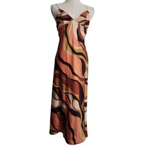 Vintage‎ Swirl Print Maxi Dress Sleeveless Retro Patterned Party Gown Sz 4